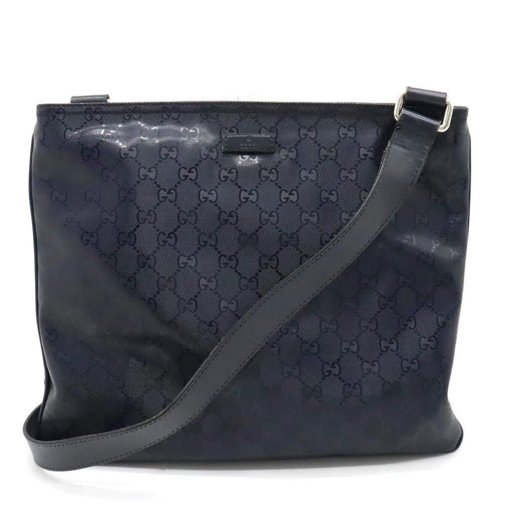 Gucci GG Imprime Crossbody Bag Gusset Leather Navy Blue